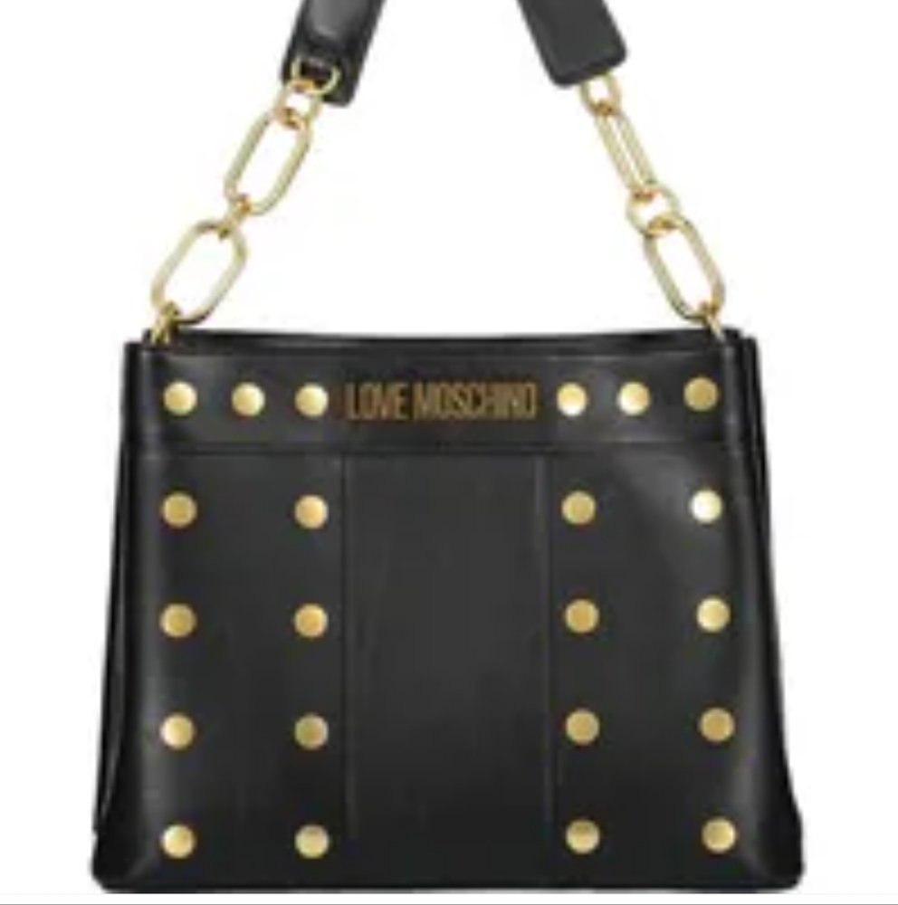 Love Moschino Black and Gold Studded Women's Bag with Matching Wallet. Womens